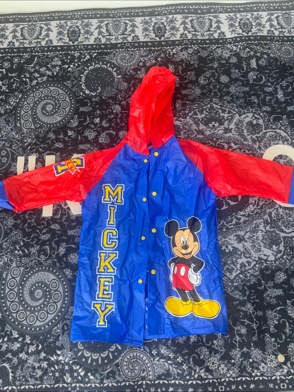 Disney Mickey Kids' Hooded Raincoat in Blue & Red with Graphic